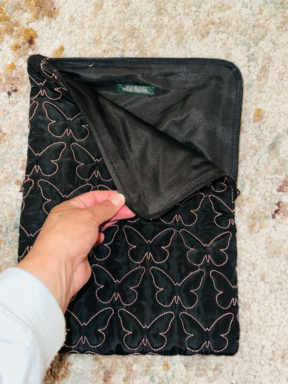 wild fable Black Tablet Sleeve with Pink Butterfly Stitching